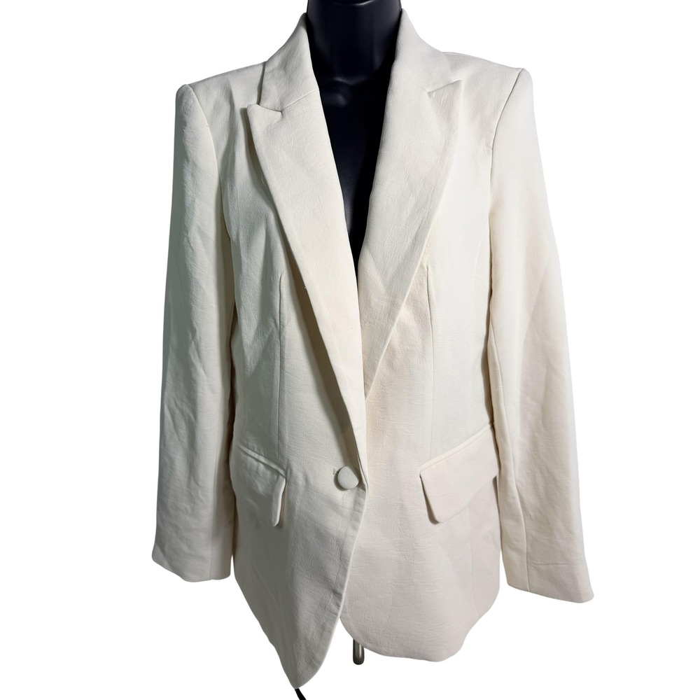 A New Day Blazer Jacket Womens XS White One Button Pockets Lined Polyester
